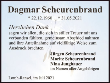 Traueranzeige von Dagmar Scheurenbrand von vrm-trauer