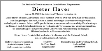 Traueranzeige von Dieter Haver von vrm-trauer