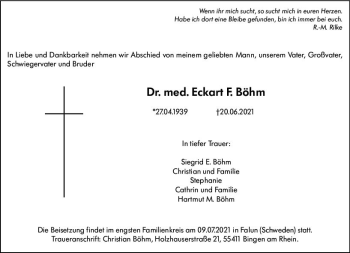 Traueranzeige von Eckart F. Böhm von vrm-trauer