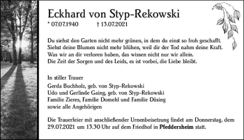 Traueranzeige von Eckhard von Styp-Rekowski von vrm-trauer