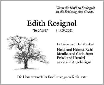 Traueranzeige von Edith Rosignol von vrm-trauer