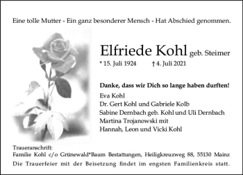 Traueranzeige von Elfriede Kohl von vrm-trauer