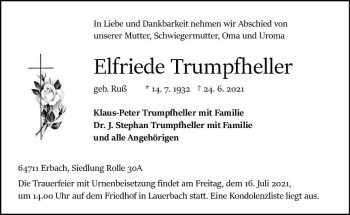 Traueranzeige von Elfriede Trumpfheller von vrm-trauer