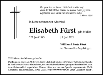 Traueranzeige von Elisabeth Fürst von vrm-trauer