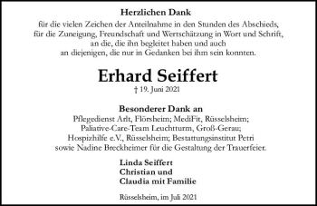 Traueranzeige von Erhard Seiffert von vrm-trauer