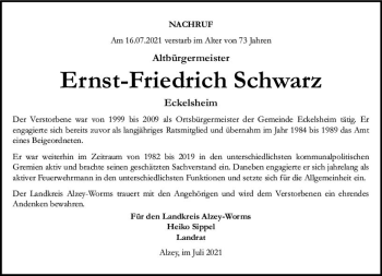 Traueranzeige von Ernst-Friedrich Schwarz von vrm-trauer