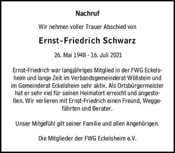 Traueranzeige von Ernst-Friedrich Schwarz von vrm-trauer
