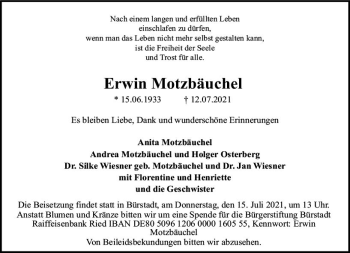 Traueranzeige von Erwin Motzbäuchel von vrm-trauer