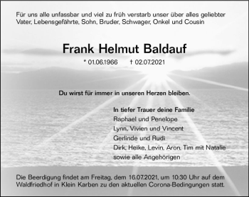 Traueranzeige von Frank Helmut Baldauf von vrm-trauer