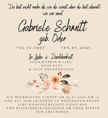 Traueranzeige von Gabriele Schmitt von vrm-trauer