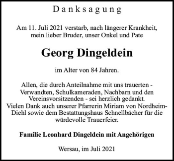 Traueranzeige von Georg Dingeldein von vrm-trauer