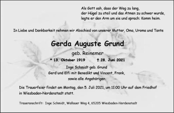 Traueranzeige von Gerda Auguste Grund von vrm-trauer