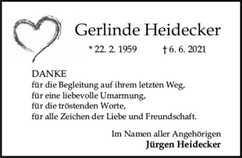 Traueranzeige von Gerlinde Heidecker von vrm-trauer