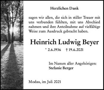 Traueranzeige von Heinrich Ludwig Beyer von vrm-trauer