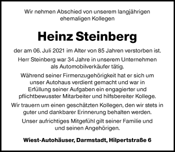 Traueranzeige von Heinz Steinberg von vrm-trauer