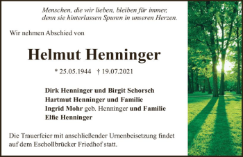 Traueranzeige von Helmut Henninger von vrm-trauer