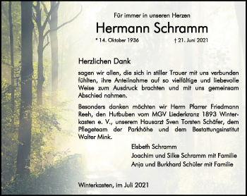 Traueranzeige von Hermann Schramm von vrm-trauer