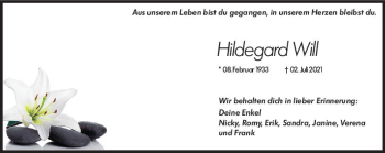 Traueranzeige von Hildegard Will von vrm-trauer