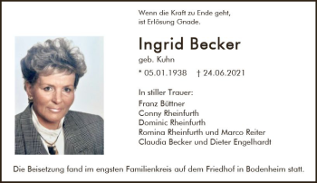 Traueranzeige von Ingrid Becker von vrm-trauer