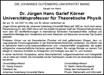 Traueranzeige von Jürgen Hans Garlef Körner von vrm-trauer