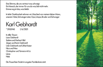 Traueranzeige von Karl Gebhardt von vrm-trauer