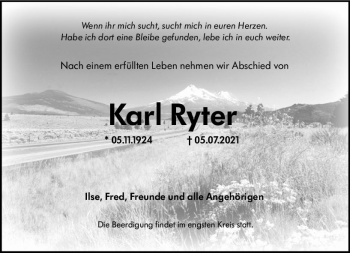 Traueranzeige von Karl Ryter von vrm-trauer