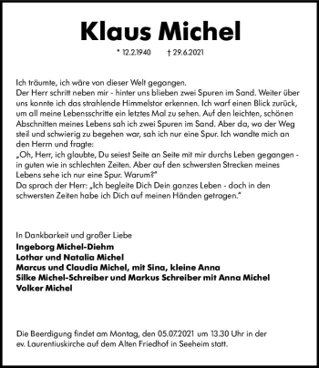 Traueranzeige von Klaus Michel von vrm-trauer