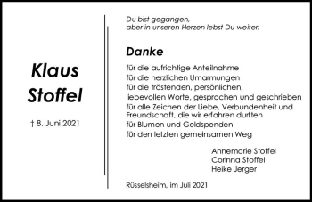 Traueranzeige von Klaus Stoffel von vrm-trauer