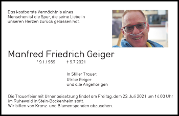 Traueranzeige von Manfred Friedrich Geiger von vrm-trauer