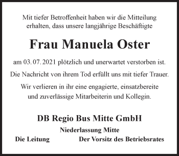 Traueranzeige von Manuela Oster von vrm-trauer