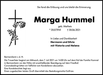Traueranzeige von Marga Hummel von vrm-trauer