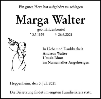 Traueranzeige von Marga Walter von vrm-trauer