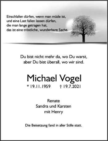 Traueranzeige von Michael Vogel von vrm-trauer