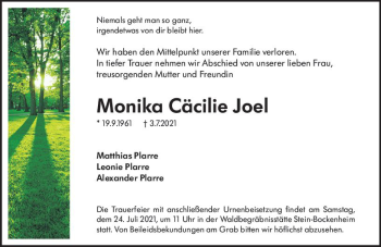 Traueranzeige von Monika Cäcilie Joe von vrm-trauer
