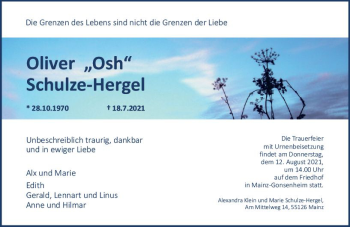 Traueranzeige von Oliver Schulze-Hergel von vrm-trauer