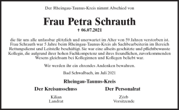 Traueranzeige von Petrau Schrauth von vrm-trauer