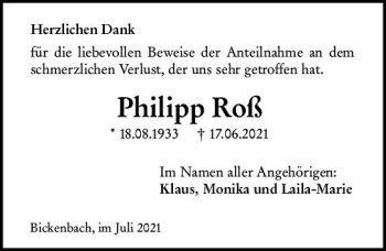 Traueranzeige von Philipp Roß von vrm-trauer