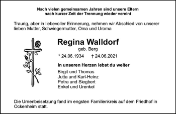 Traueranzeige von Regina Walldorf von vrm-trauer