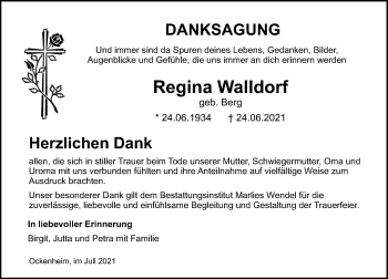Traueranzeige von Regina Walldorf von vrm-trauer