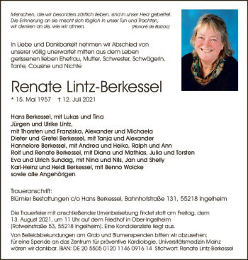 Traueranzeige von Renate Lintz-Berkessel von vrm-trauer