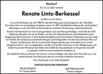 Traueranzeige von Renate Lintz-Berkessel von vrm-trauer