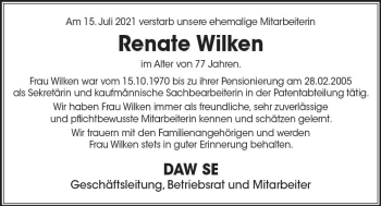 Traueranzeige von Renate Wilken von vrm-trauer