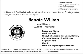 Traueranzeige von Renate Wilken von vrm-trauer
