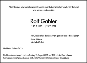 Traueranzeige von Rolf Gabler von vrm-trauer