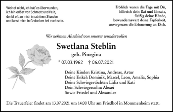 Traueranzeige von Swetlana Steblin von vrm-trauer