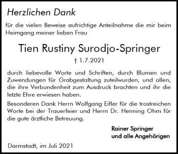 Traueranzeige von Tien Rustiny Surodjo-Springer von vrm-trauer