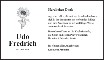 Traueranzeige von Udo Fredrich von vrm-trauer