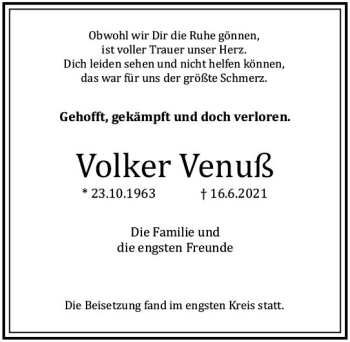 Traueranzeige von Volker Venuß von vrm-trauer