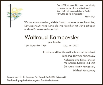 Traueranzeige von Waltraud Kampovsky von vrm-trauer
