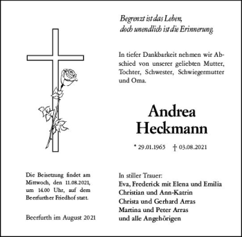 Traueranzeige von Andrea Heckmann von vrm-trauer